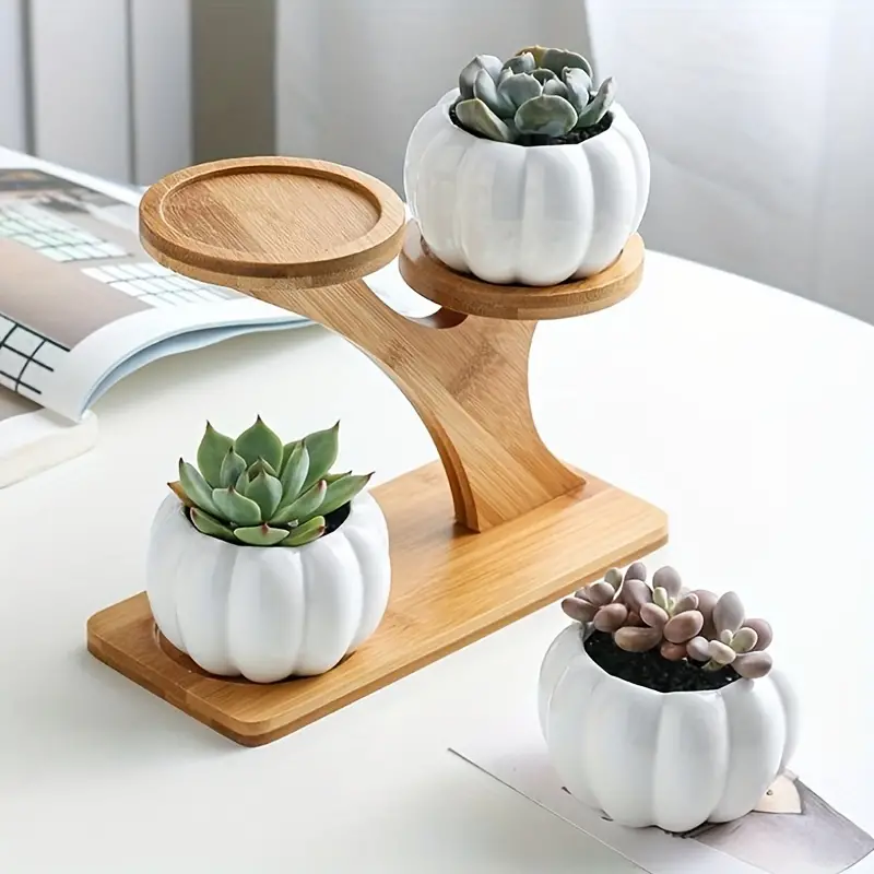 1pc tiered plant stands succulent pot small plant shelf stand for indoor plants mini wooden corner display rack for tabletop windowsill flower shelf garden home office desk decor bathroom accessories details 2