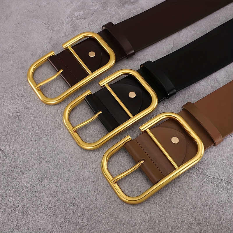 Black Leather Belt with Gold Tone Antique Brass Belt Buckle