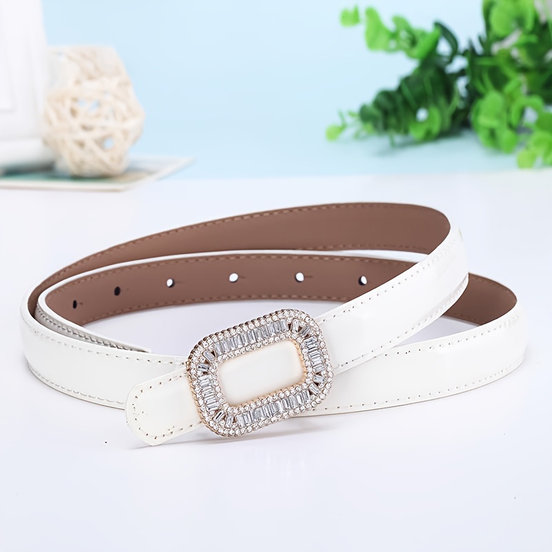 Women's Rhinestone Square Buckle Thin Leather Belt
