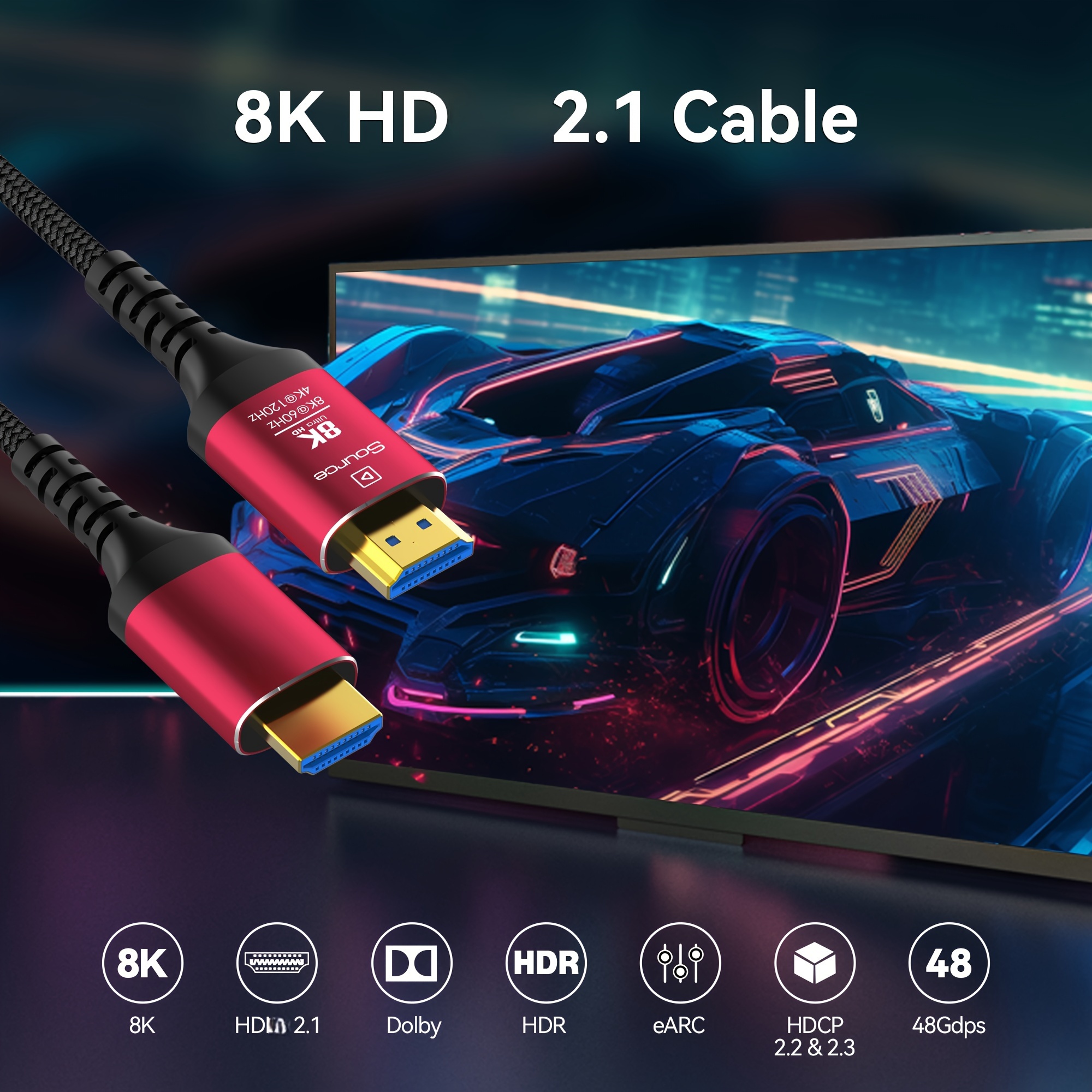  8K Fiber Optic HDMI Cable 50ft, Ultra High Speed 48Gbps Active  HDMI 2.1 Cable [8K@60Hz, 4K@120Hz], Support Dynamic HDR, eARC, Dolby Atmos,  HDCP 2.3, Compatible with RTX 3080/3090 Xbox X PS5 