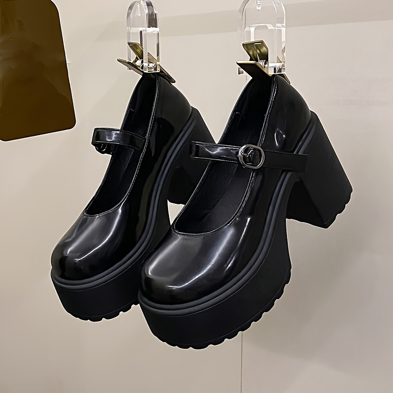 Solid Color Chunky Heels Women s Fashion Buckle Strap Dress Temu New