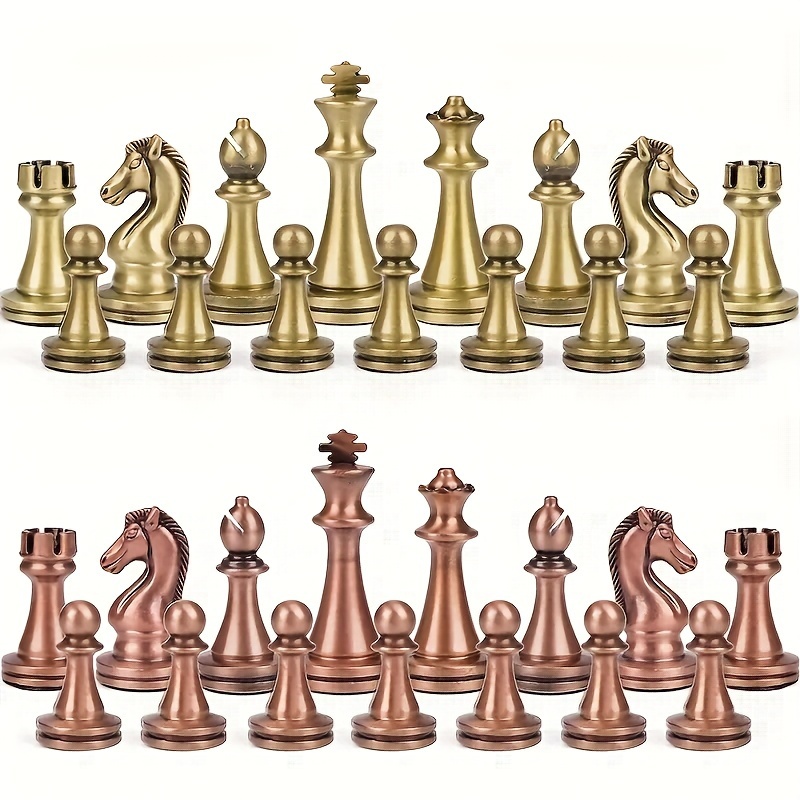 チェスセット 木製折りたたみチェス盤 亜鉛合金ブロンズ金属チェスの駒 