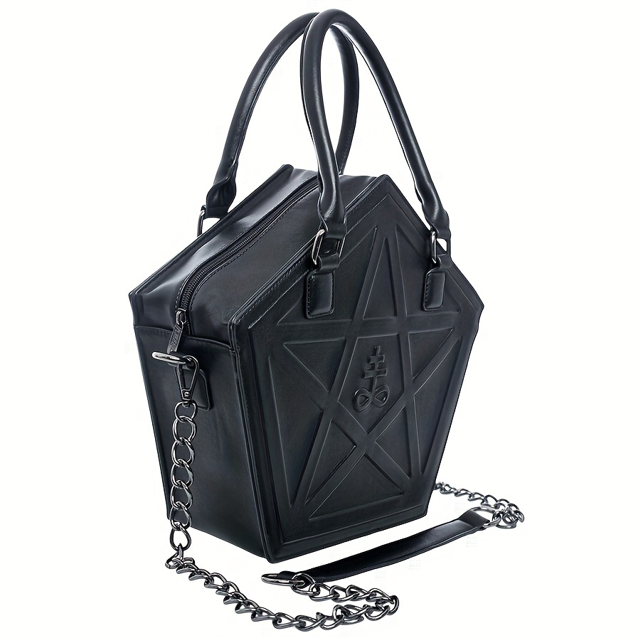 Pentagram Dark Gothic Tote Bag, Punk Style Star Shaped Shoulder Bag,  Halloween Gothic Chain Crossbody Bag