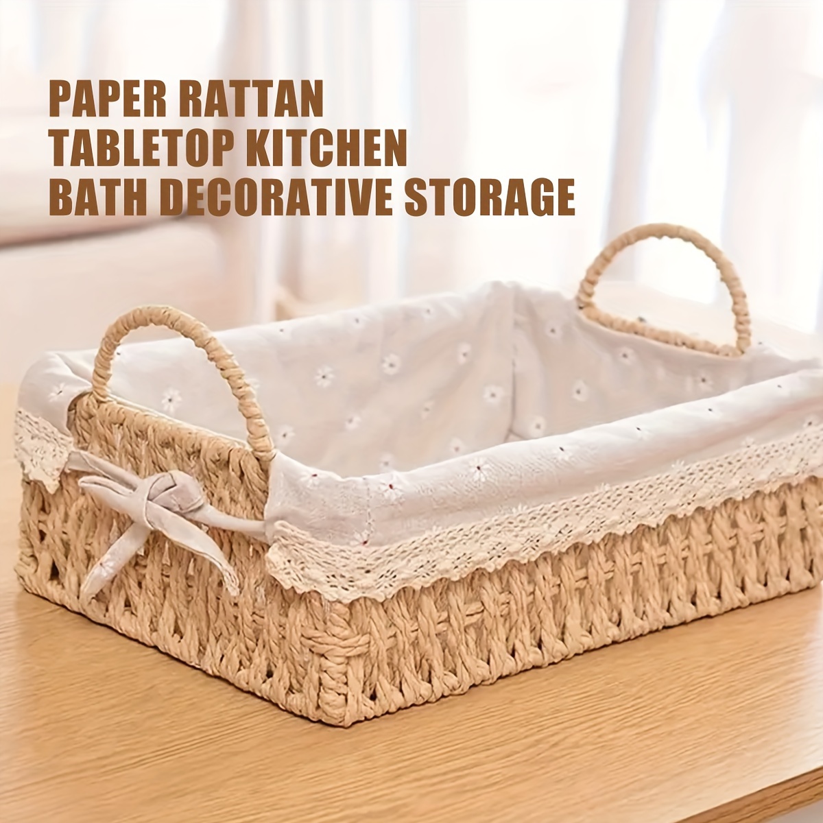Rattan Storage Basket Desktop Makeup Organizer Bathroom - Temu