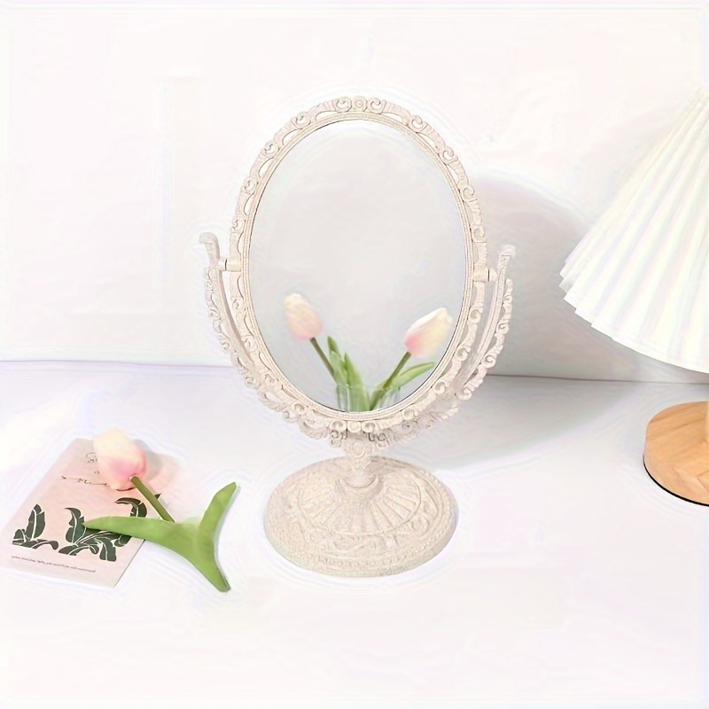 1pc Plastic Desktop Mirror, Vintage Design Decoration Object For Home