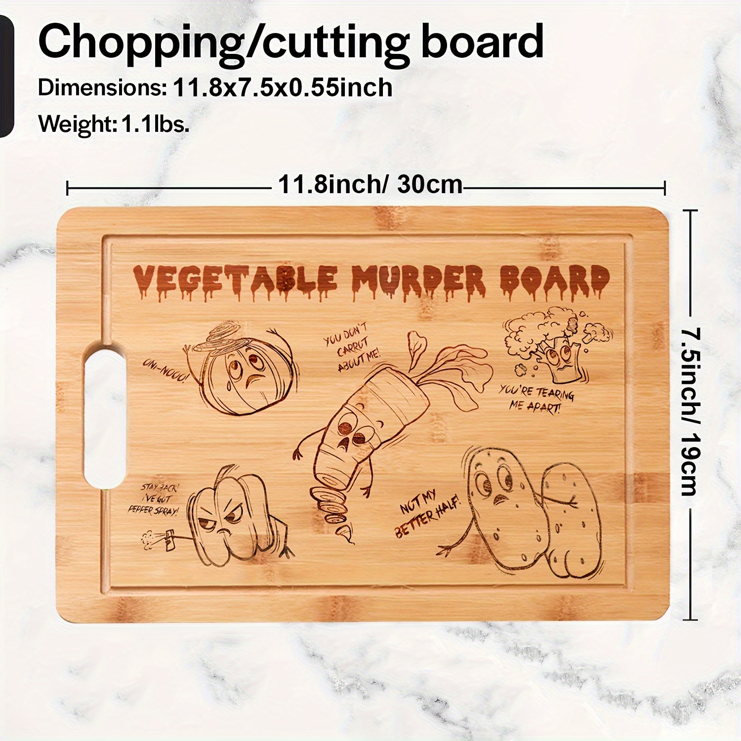 1pc, Chopping Board, Bamboo Cutting Board, Engraving Cutting Board,  Vegetable Murder Cutting Board, Laser Engraved Funny Bamboo Cutting Board,  Humoro