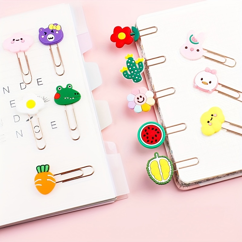 10pcs Cartoon Bookmarks Paper Clips Metal Clips Student Office Note Journal