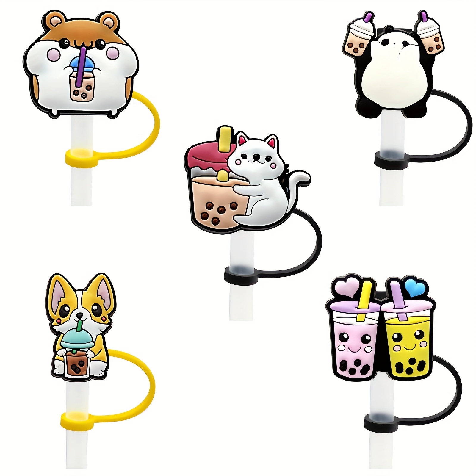 Reusable Silicone Straw Toppers Cute Cartoon Nursing Series - Temu