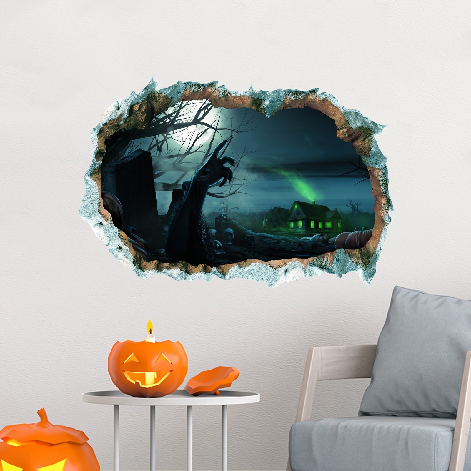 Halloween Wall Decor 3d Ghost Hand Floor Wall Ceiling Stickers Peel and  Stick Wall Decals Horror Halloween Bats Wallpaper Window Clings Bar Pub  Party