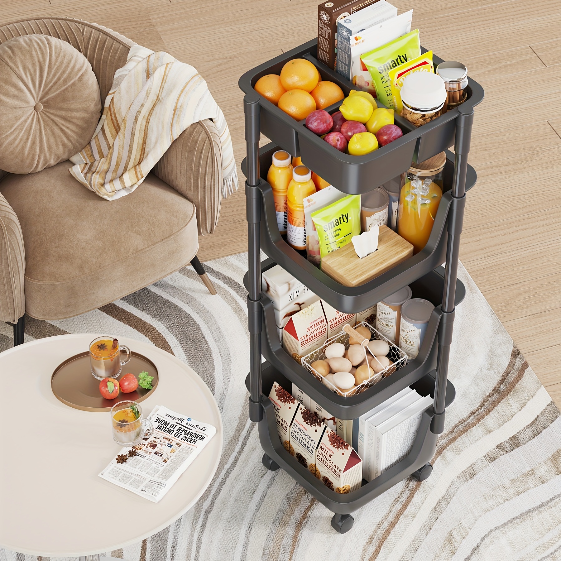 Carrito de almacenamiento cesta de frutas cesta de frutas, 4 ~ 6 niveles de  almacenamiento de cocina de frutas verduras y despensa organizador de