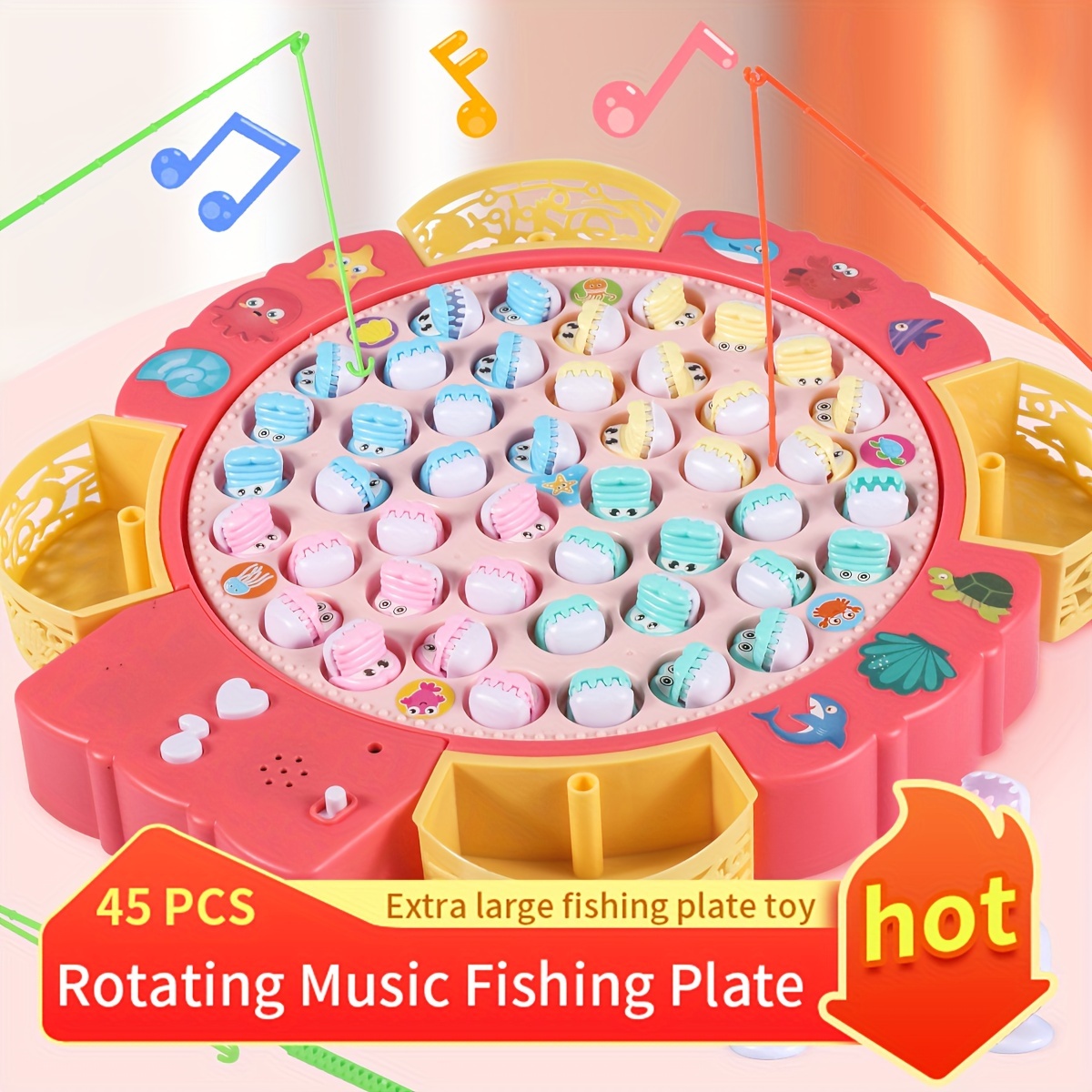(Accessories Color And Pattern Are Random, Batteries Not Included) Electric  Music Rotating Fishing Toy, Large Fishing Game Simulation Fishing Experien