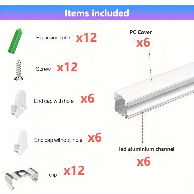 12 Sets Aluminum Alloy U-shaped Groove LED Strip Light Diffuser