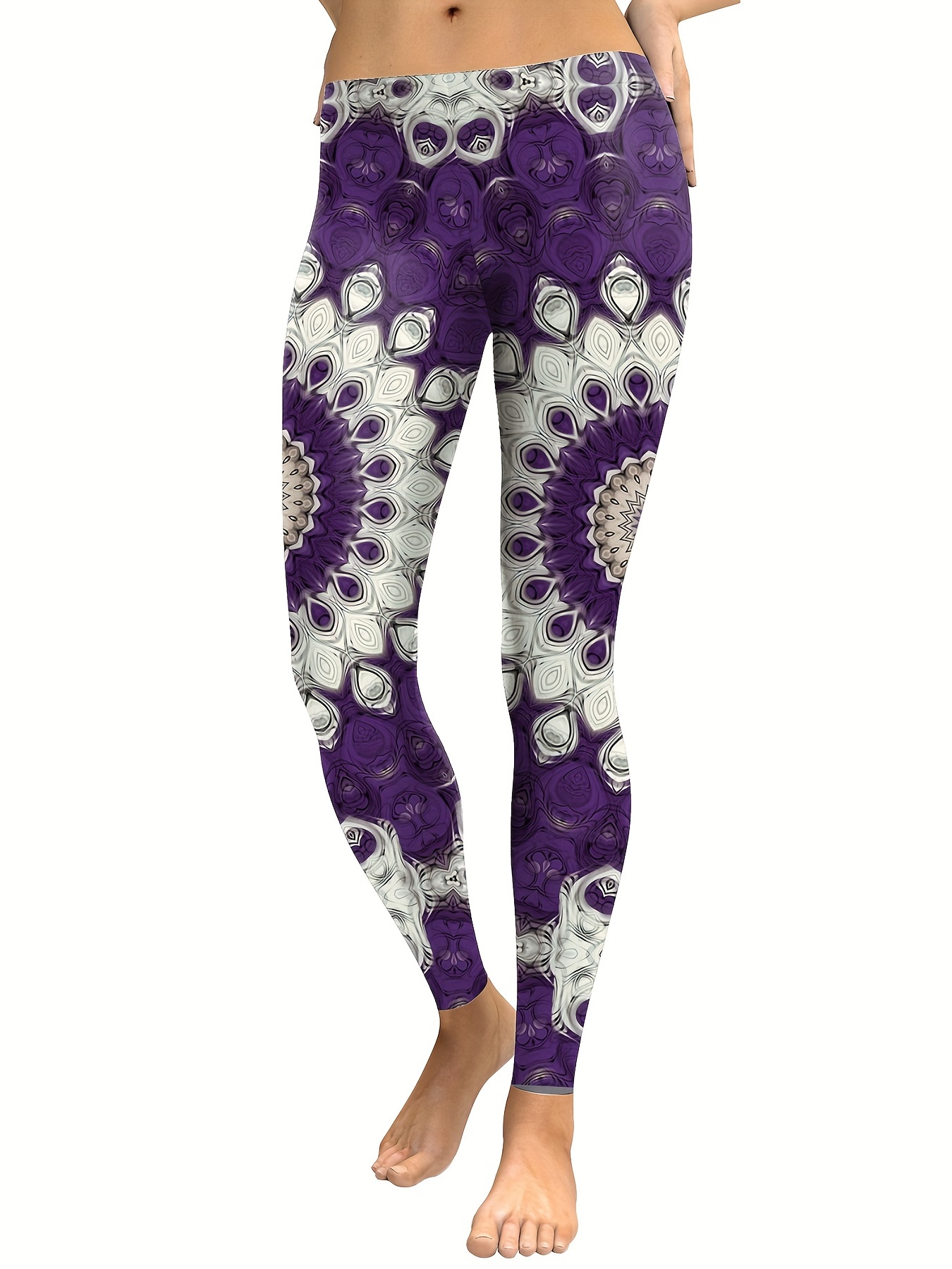 Purple Mandala Print Fitness Sports Yoga Slim Leggings High - Temu
