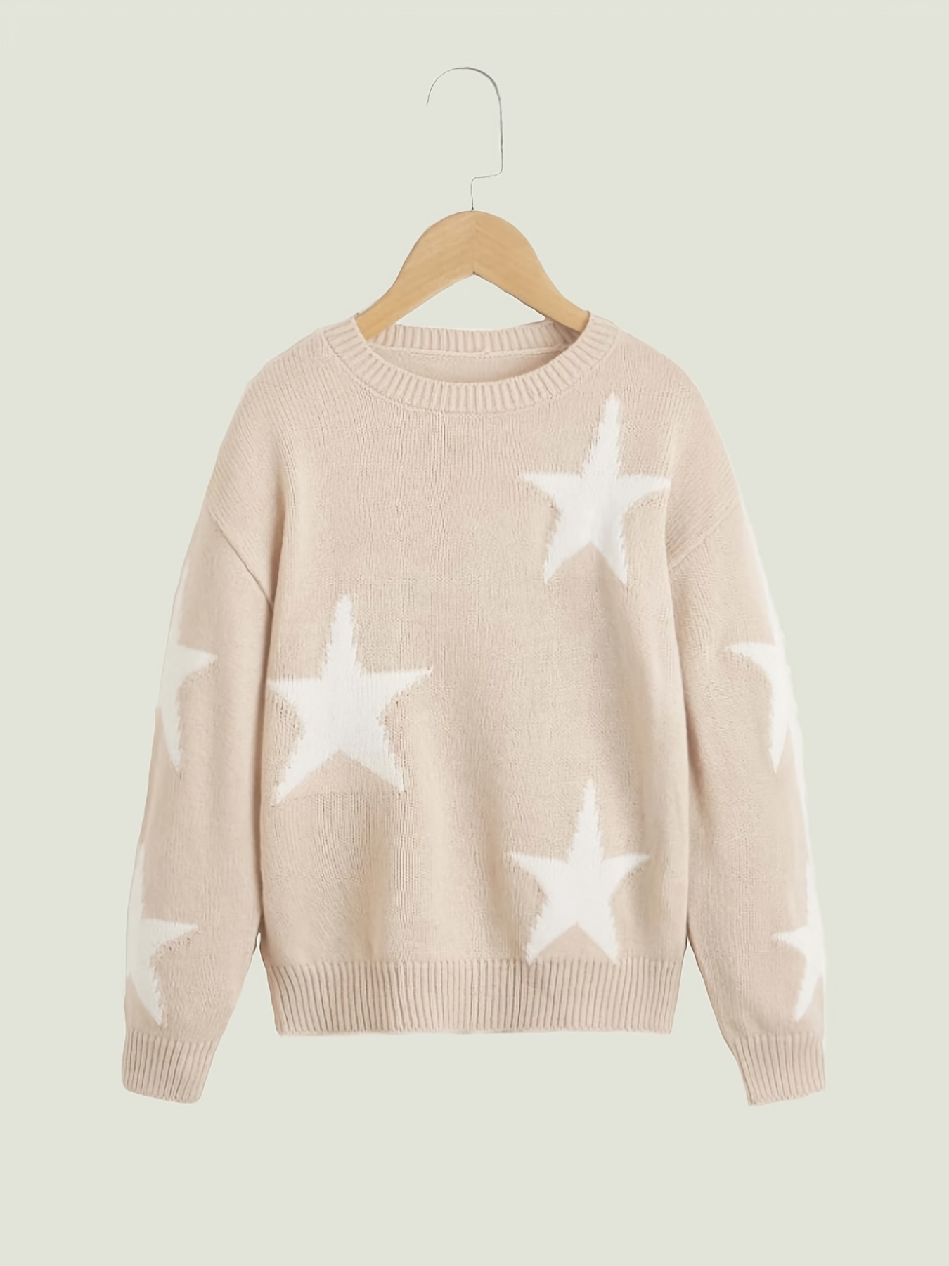 Ladies Fashion Sweater Roundneck Stars Long Sleeve Knit Pullover