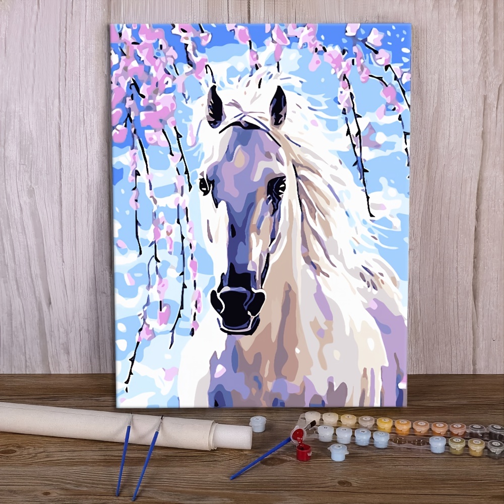 1pc (Without Frame) Paint By Numbers Kits Canvas Painting For Adults  Beginner And Students With Acrylic Paints And Brushes - The White Horse  Prince (1