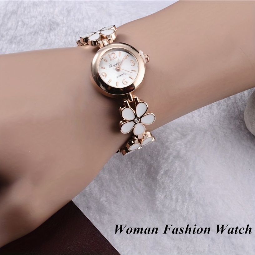 女性用腕時計 かわいいフラワー クォーツ ブレスレットウォッチ エレガントなラインストーンの装飾 アナログ腕時計 - Temu Japan