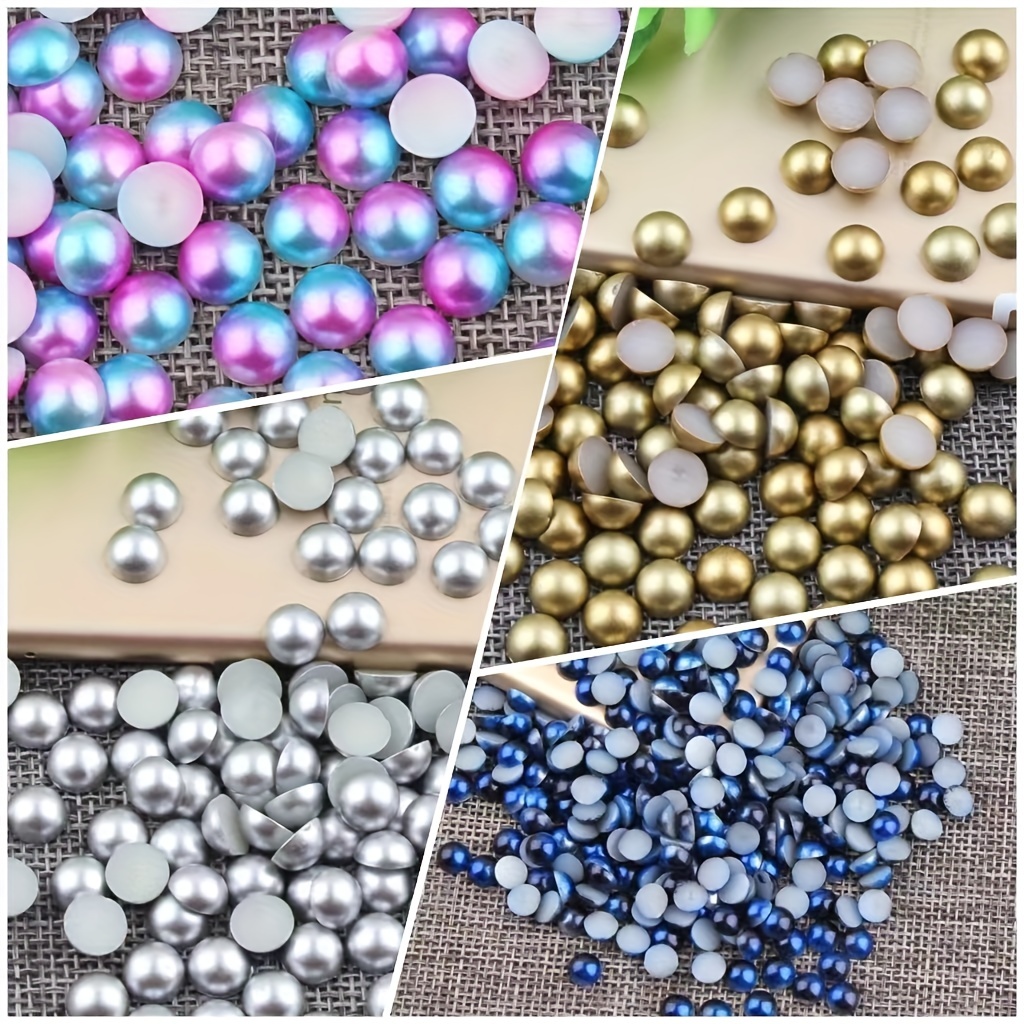 Flat Back Pearl Beads 690pcs 6 Sizes Beige Craft Pearl Cabochons Half Pearls  Loose Beads Gem 