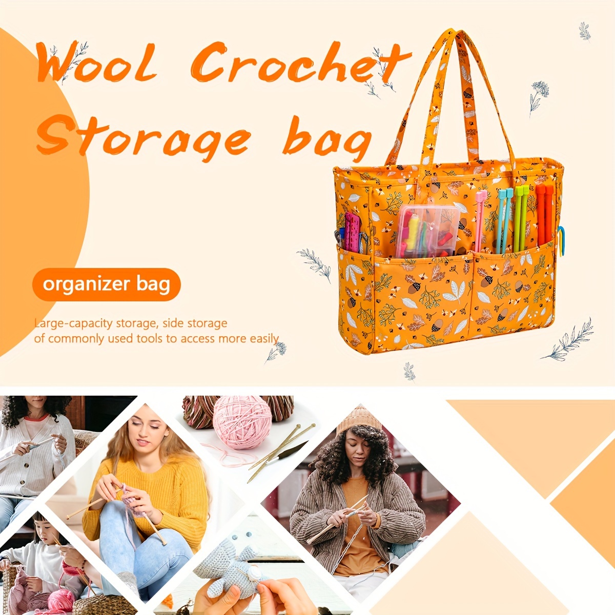 Large Capacity Waterproof Crochet Storage Bag Knitting Tool - Temu
