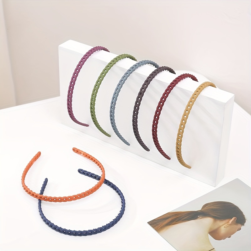 

[popular ] 6pcs Elegant & Cute Candy-colored Chain Link Hair Bands For Women - Plastic, , Makeup, And Face Washing - Stylish Solid Color Headbands, Hair Accessories