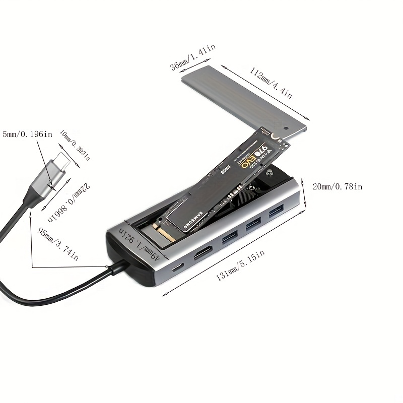 HUB USB C MC30 Pro - 7 en 1 avec boîtier pour disque dur SDD-HDD 2.