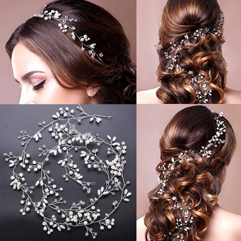 Crystal Faux Pearls Crown Bride Wedding Prom Hair - Temu