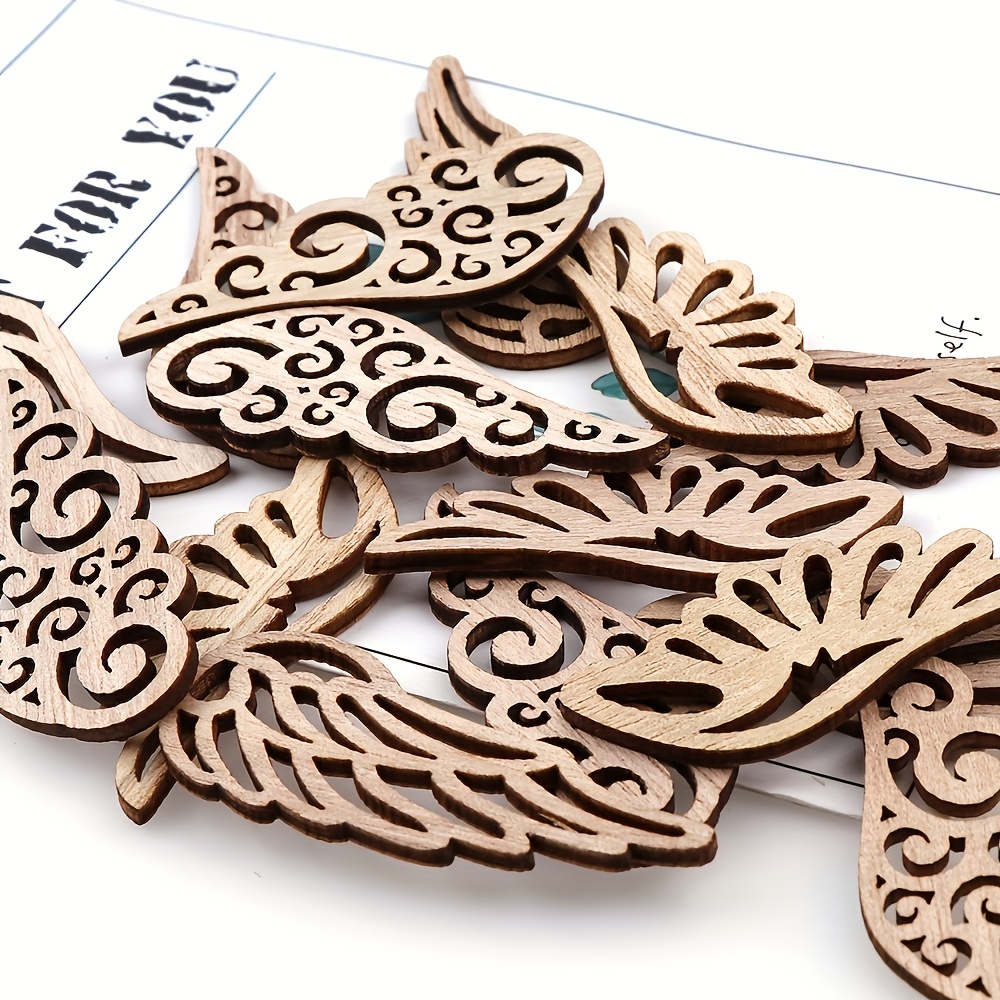 10pcs Wooden Cutouts Wood Wing Slices Wings Hollow Out Wooden