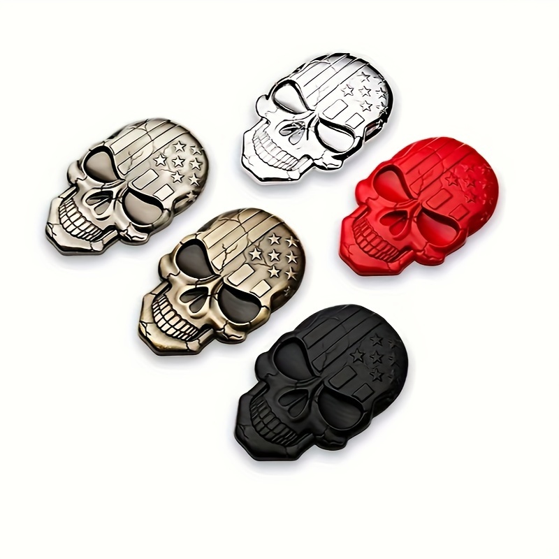 2x 3D Big Black Metal Skull Skeleton Evil Bone Car Emblem Badge