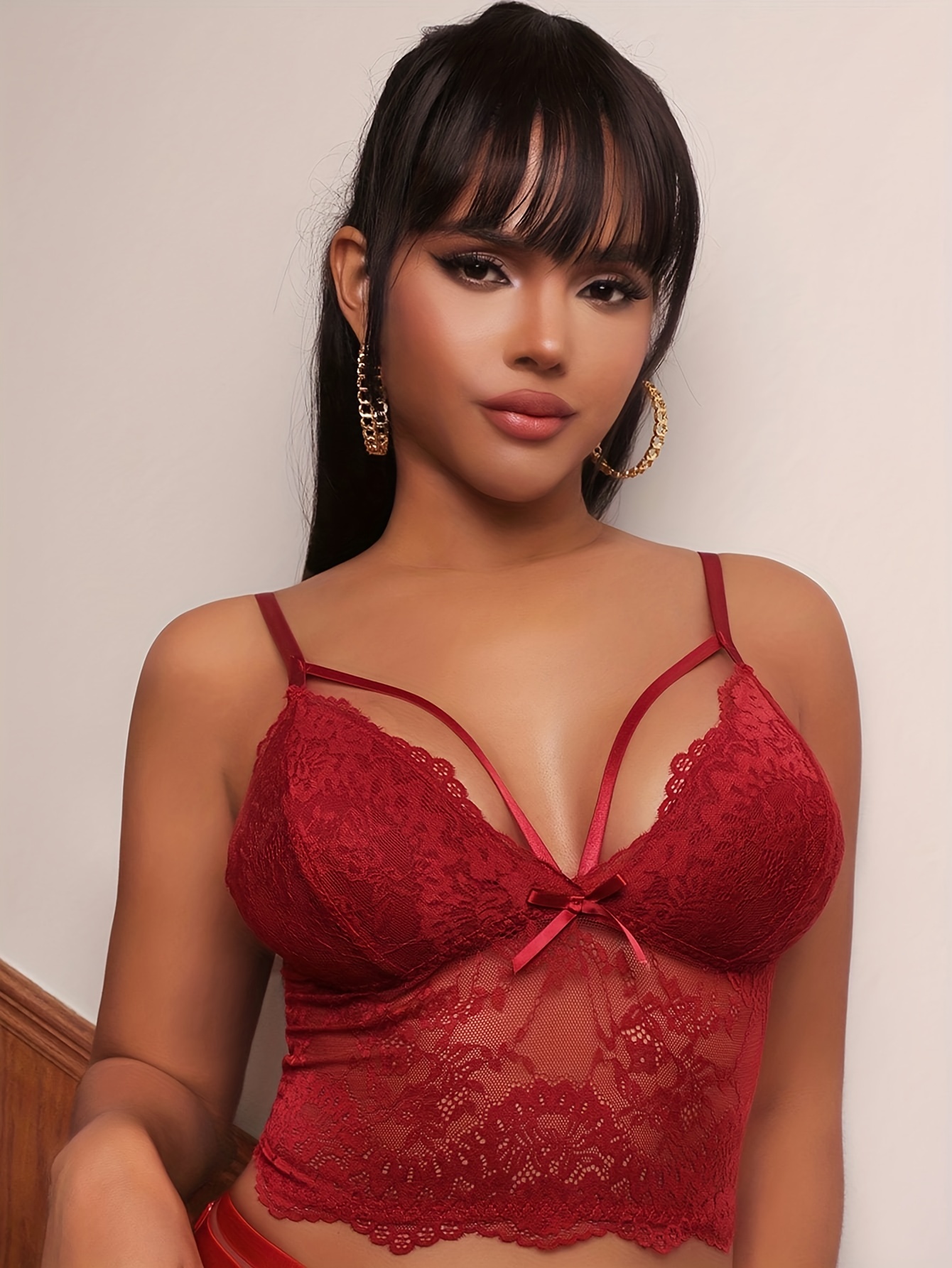 Contrast Lace Wireless Bra Hollow Out Halter Strappy - Temu