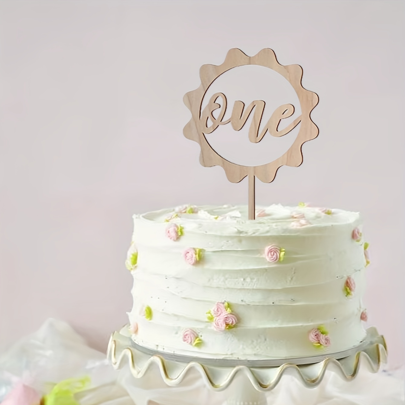 1pc Wooden One Year Old Cake Topper, Cute Creative Cake Decor
