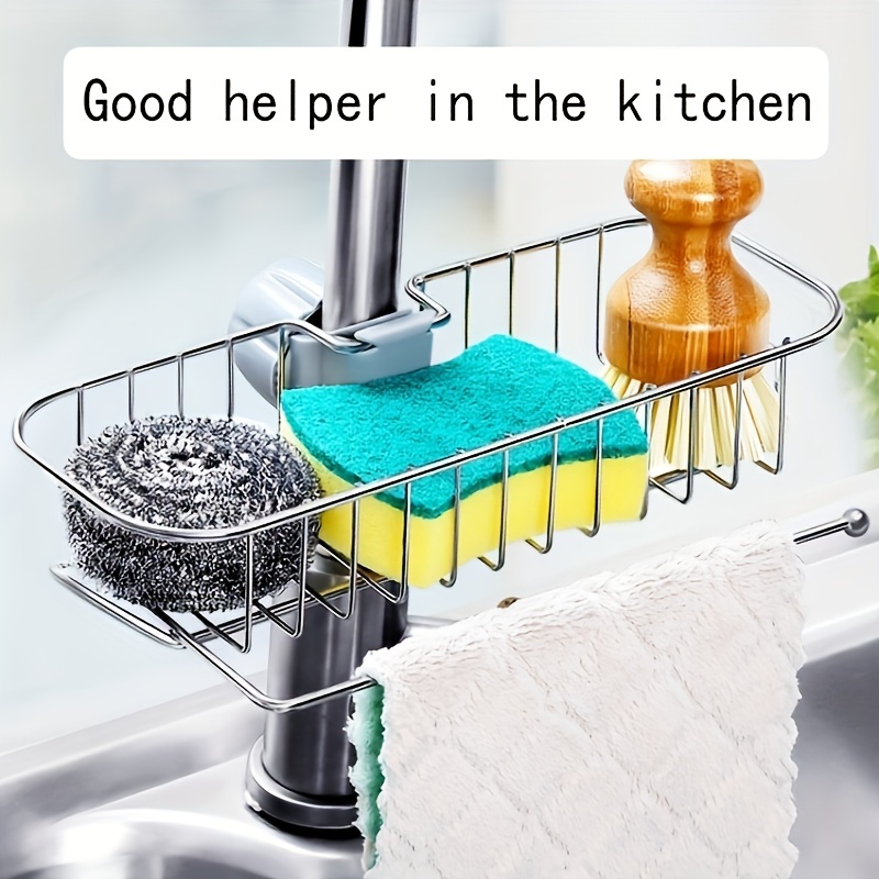 Kitchen Storage Helper Faucet Shelf Sink Rack For Dishcloth Sponges  Scrubber With Drain Pan