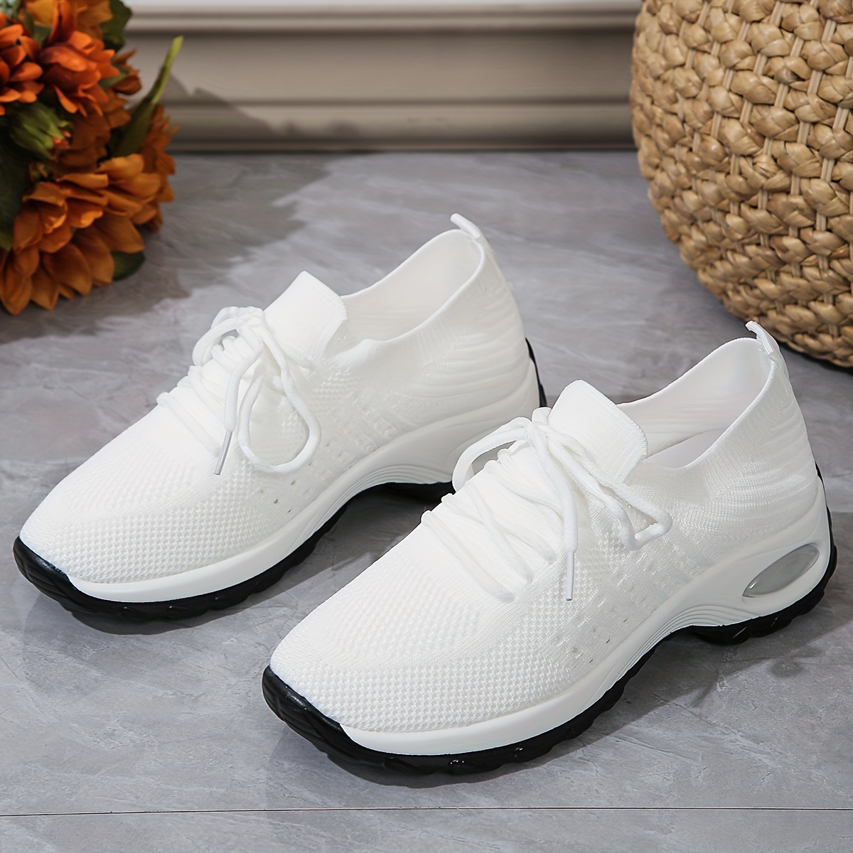 

Women's Breathable Knit Chunky Sneakers, Casual Lace Up Outdoor Shoes, Comfortable Low Top Sport Shoes