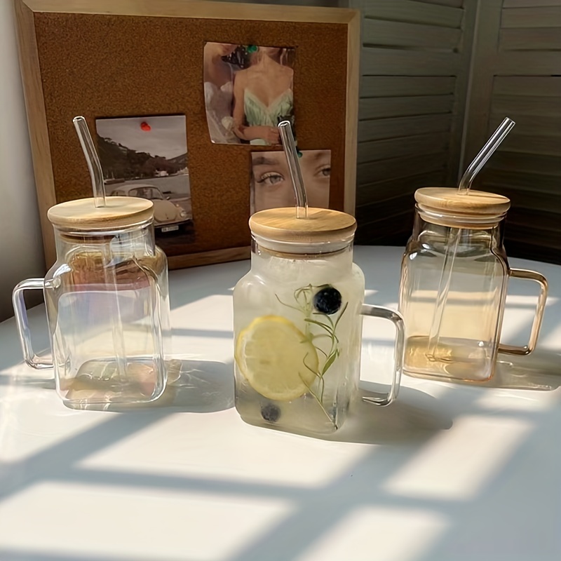 Mason Jar Cups With Lids And Straws, Glass Cups With Bamboo Lids, Iced  Coffee Tumbler With Straw, Cute Cups, Summer Drinkware, Home Kitchen Items,  Glass Straws, Birthday Gifts - Temu Germany