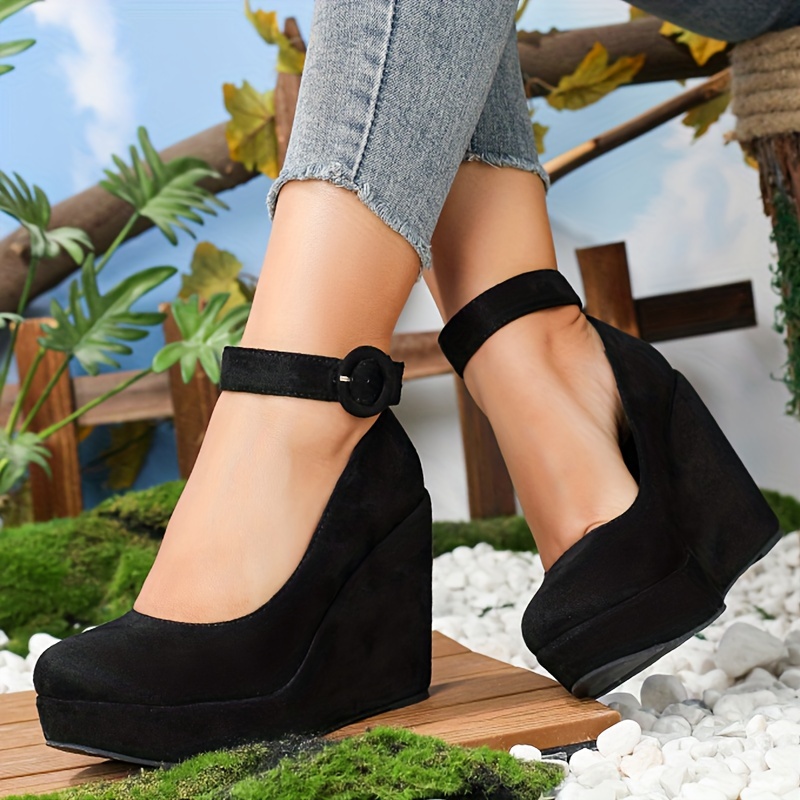 Women's Open Toe Ankle Strap High Heels Black Buckle Strap - Temu United  Kingdom