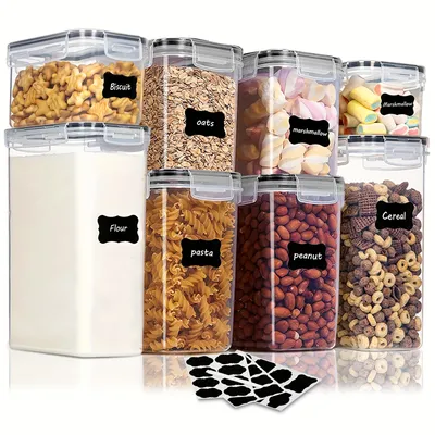 4/8/10pcs Airtight Food Storage Containers Set With Lids,BPA Free Plastic Kitchen And Pantry Organization Canisters For Cereal Flour,Sugar,with Labels