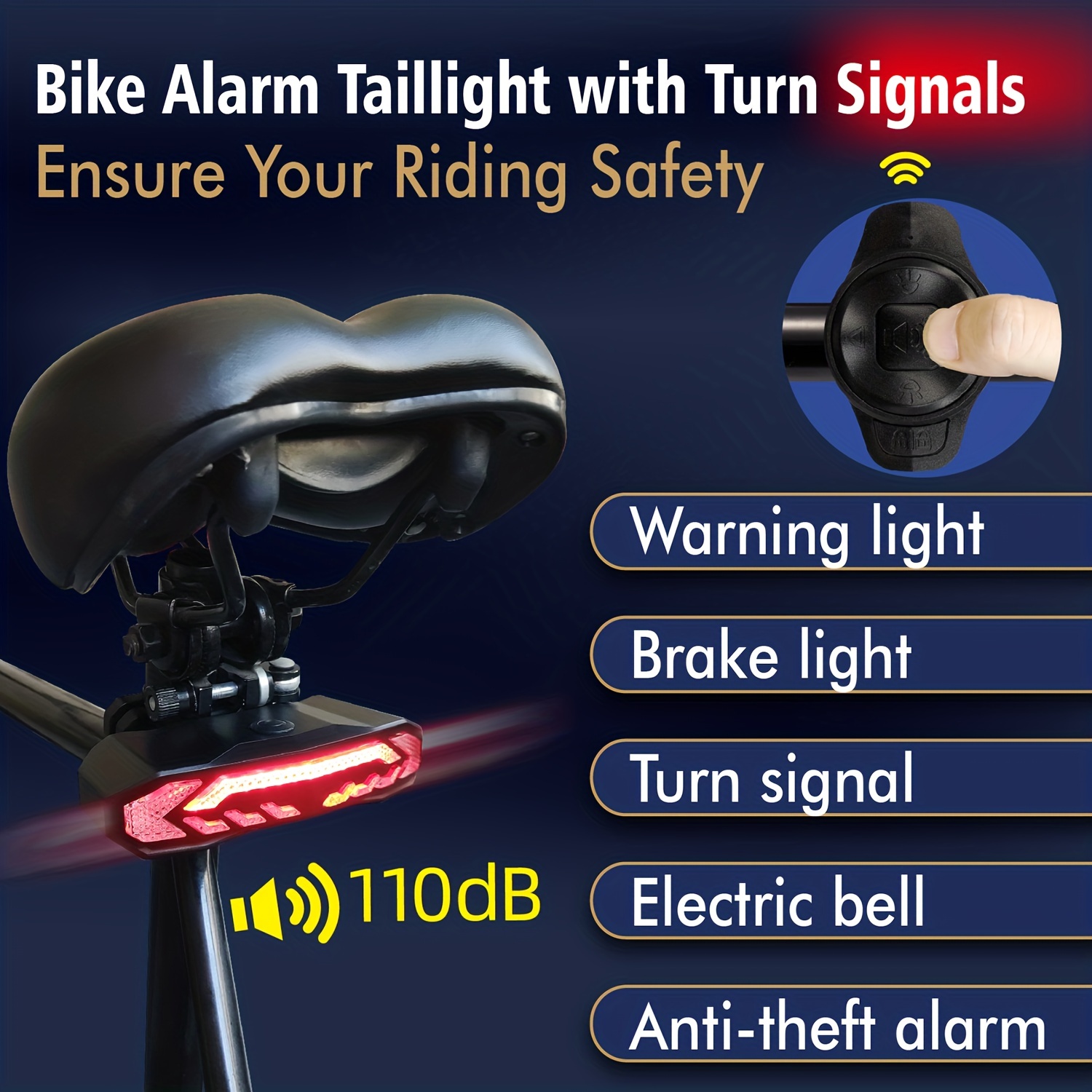 Luces de bicicleta, luz trasera de alarma de bicicleta antirrobo con  intermitentes y luz de freno automática, advertencia de seguridad de  función de luz trasera (negro)
