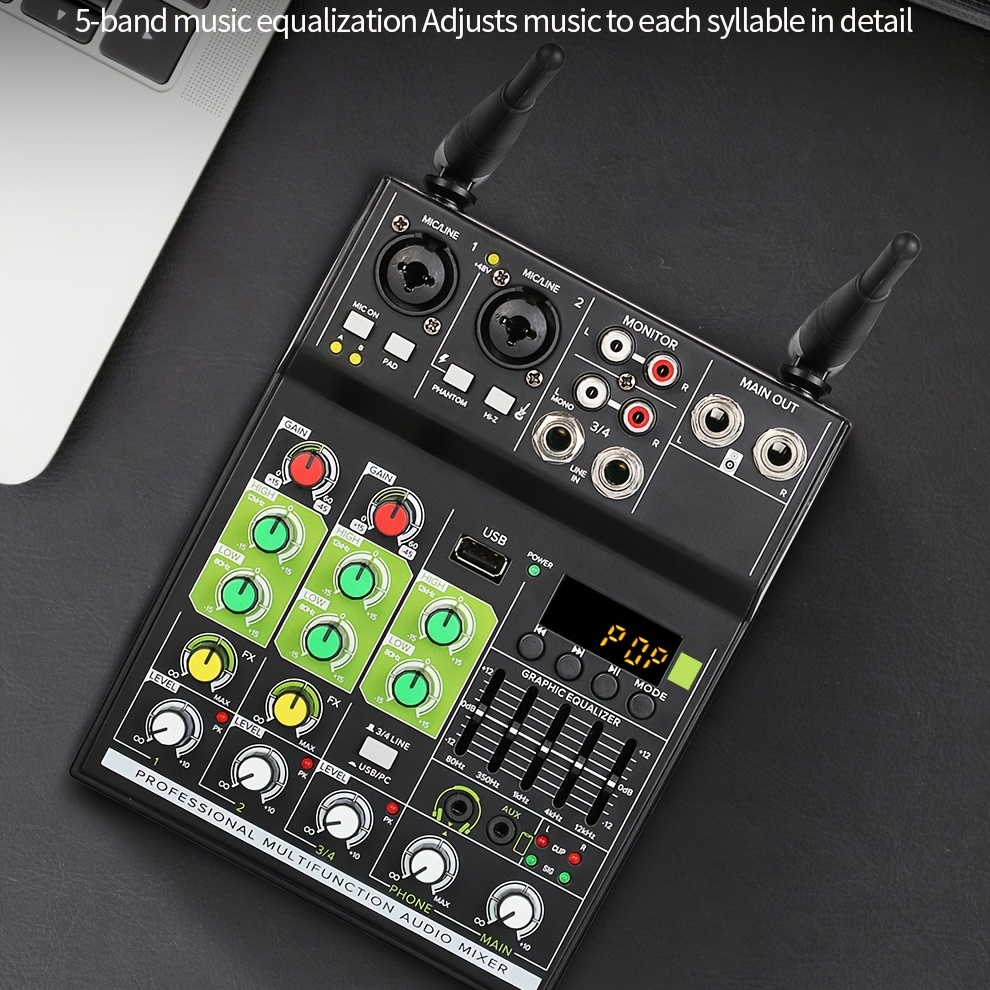 4-channel Usb Audio Mixer With Wireless Microphone Studio Sound Mixers With  Bt Rec Dj Console Mixing For Karaoke - Temu Germany