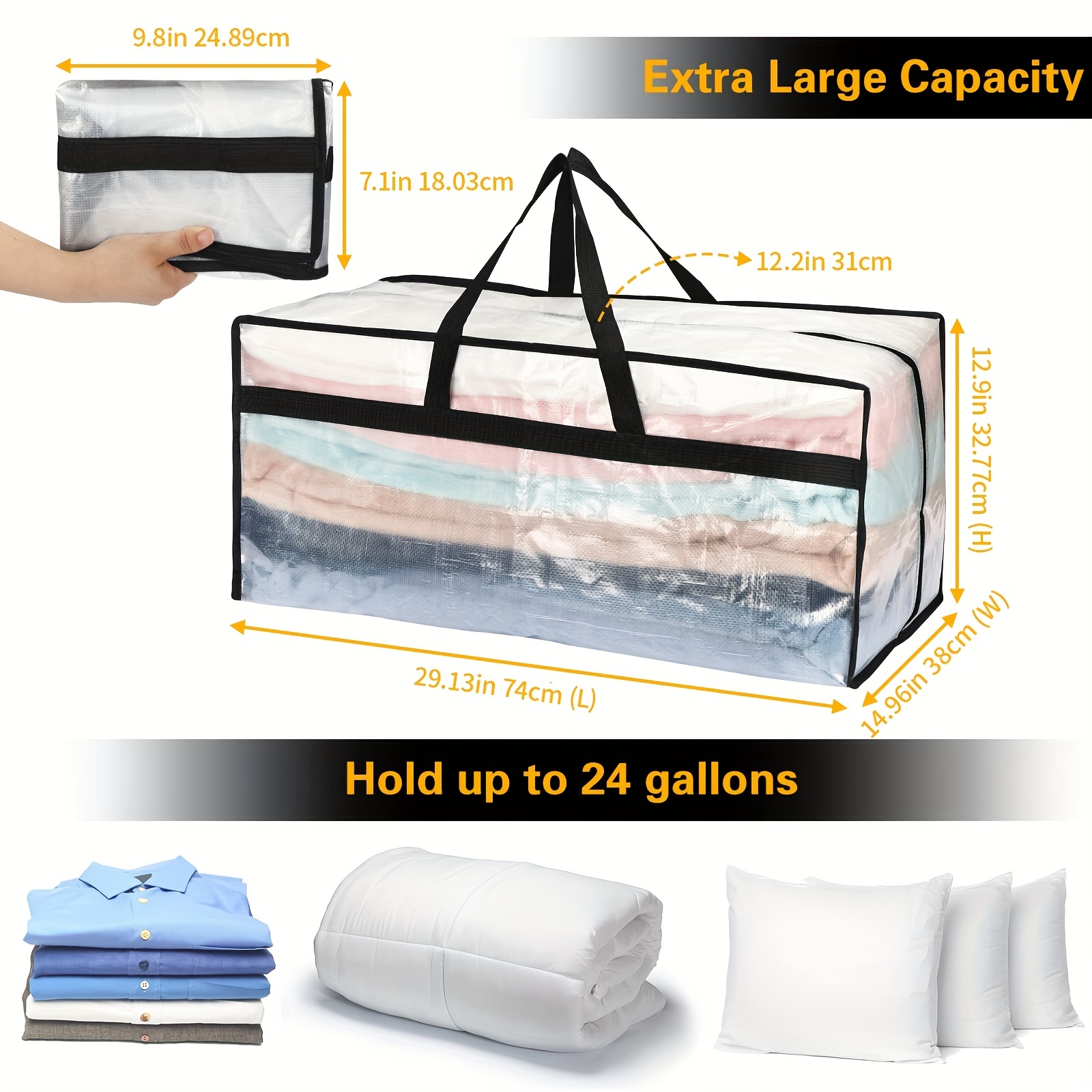  Clothing Storage Bags with Zipper - 4 Pack of Heavy Duty Moving  Bags Extra Large - Dorm Storage Moving Tote Bag - Packing Bags for Moving  Dorm Room Essentials, Pillows, Bedding