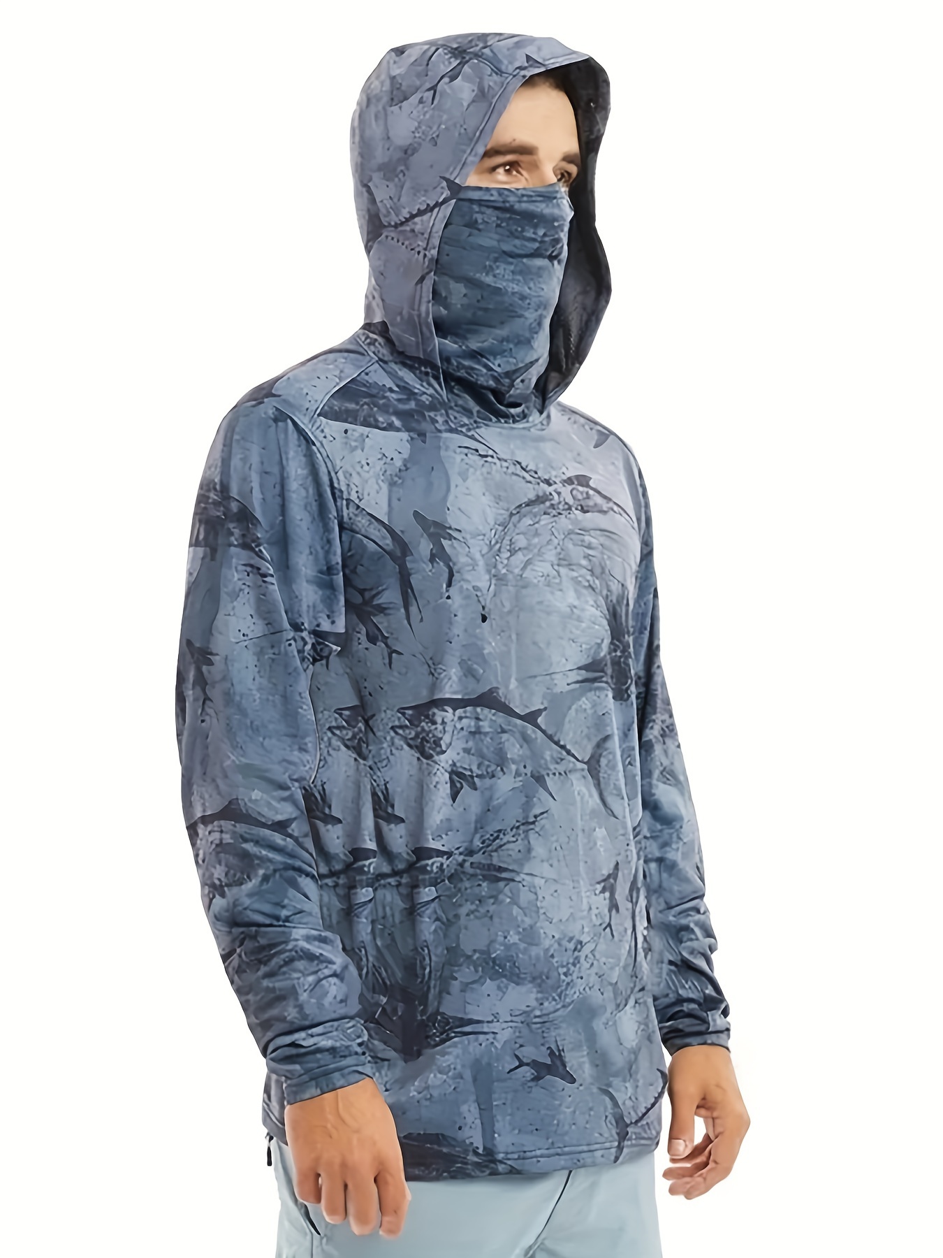 Men's Upf 50+ Sun Protection Hoodie Mask Long Sleeve Comfy - Temu
