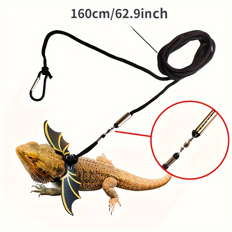  Pawaboo Adjustable Bearded Dragon Harness and Leash, 3 Size  Leather Reptile Leash Outdoor Harness Leash with Bat Wings for Lizard  Reptiles Amphibians Small Pet, Small/Medium/Large, Black+Gold : Pet Supplies