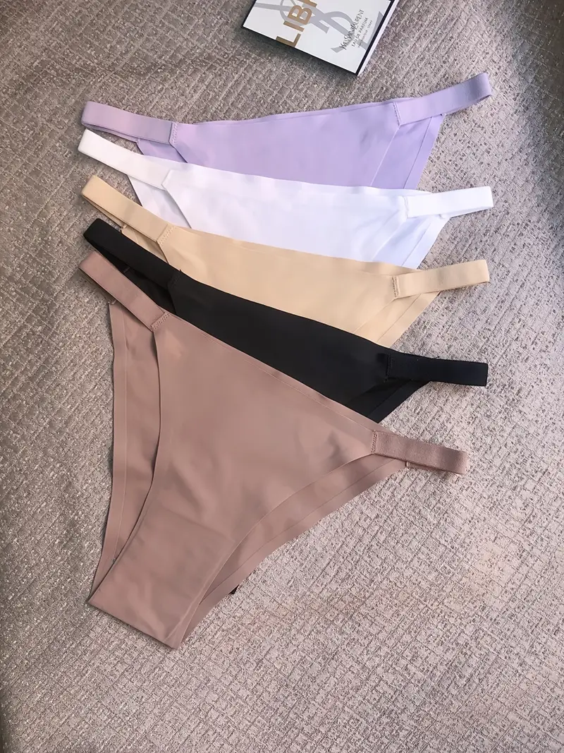 Solid Seamless Low Waist Panties Comfortable Daily Thongs - Temu