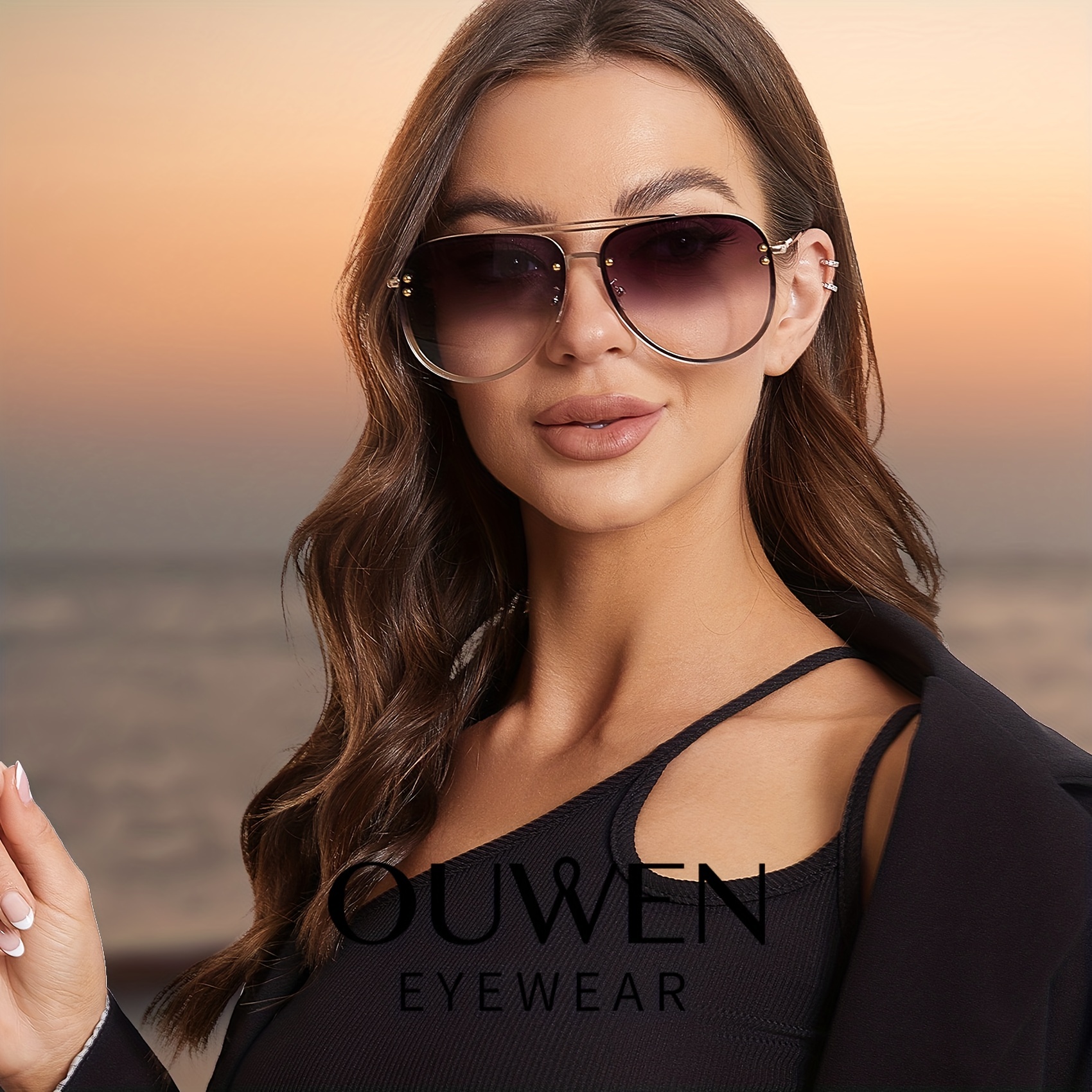Oversized Sunglasses Women Trendy Golden Frame - Temu