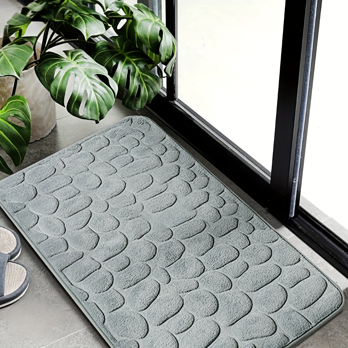 1pc Light Grey Home Pebble Pattern Water Absorbent Doormat, Slow Rebound  Memory Foam Anti-slip Bath Mat