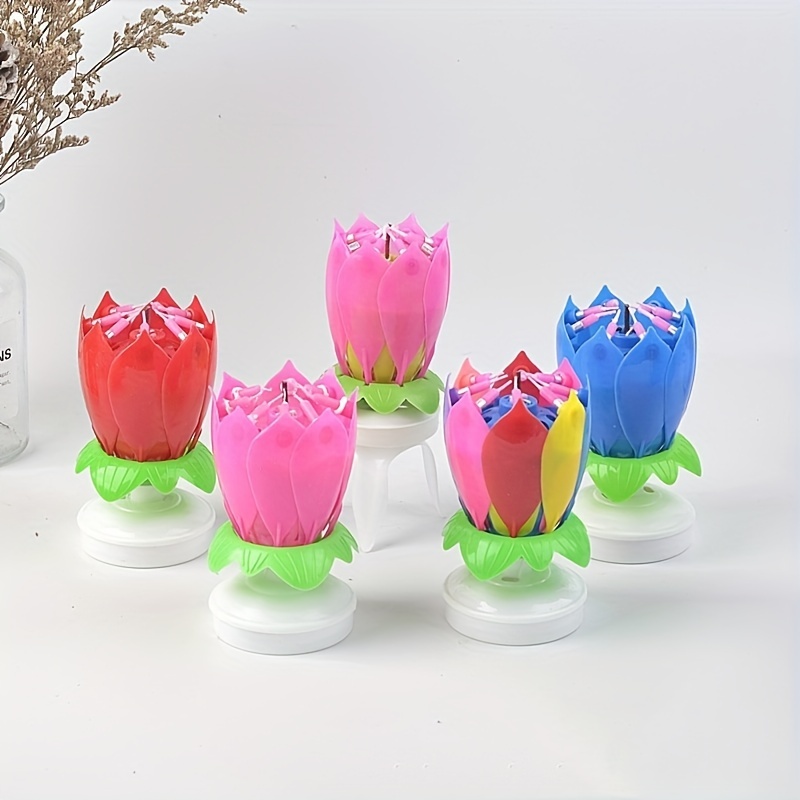 1pc Creative Lotus Candle Rotating Music Birthday Candle - Temu