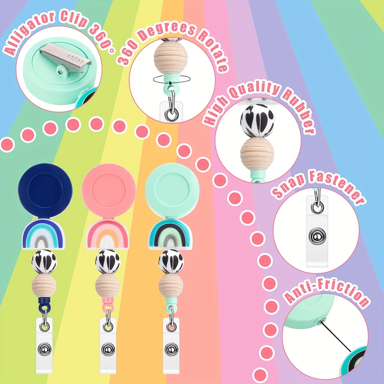 Id Badge Holder with Clip for Women Super Cute Badge Reels Retractable with  Silicone Beaded for Nurses Teachers : : Office Products