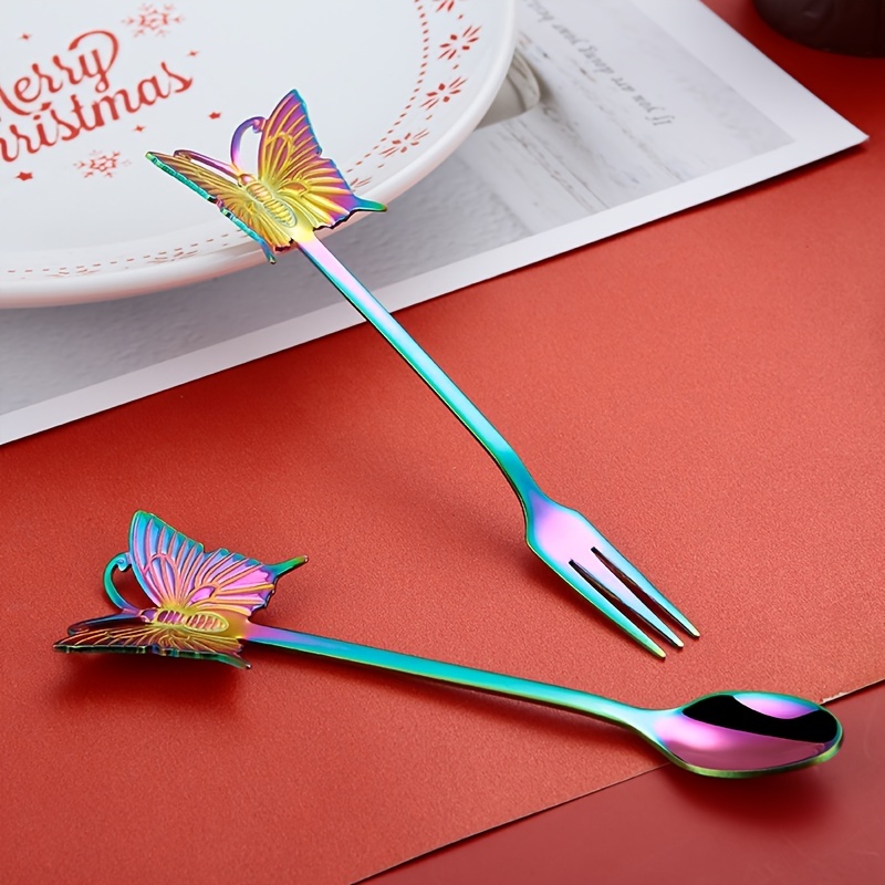 304 Stainless Steel Butterfly Spoon Fork Coffee Mixing Spoon - Temu