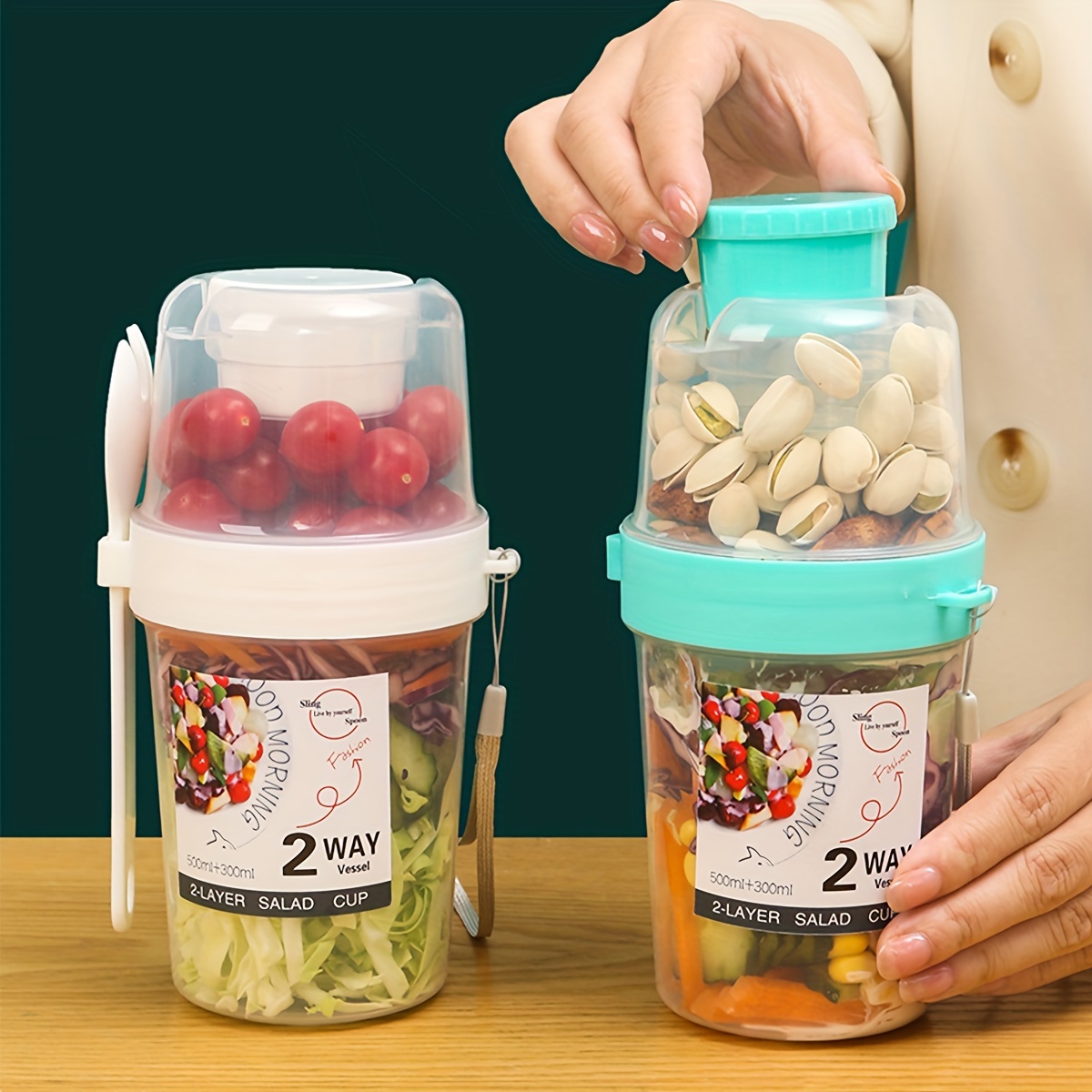 1pc portable salad cup with lid and fork