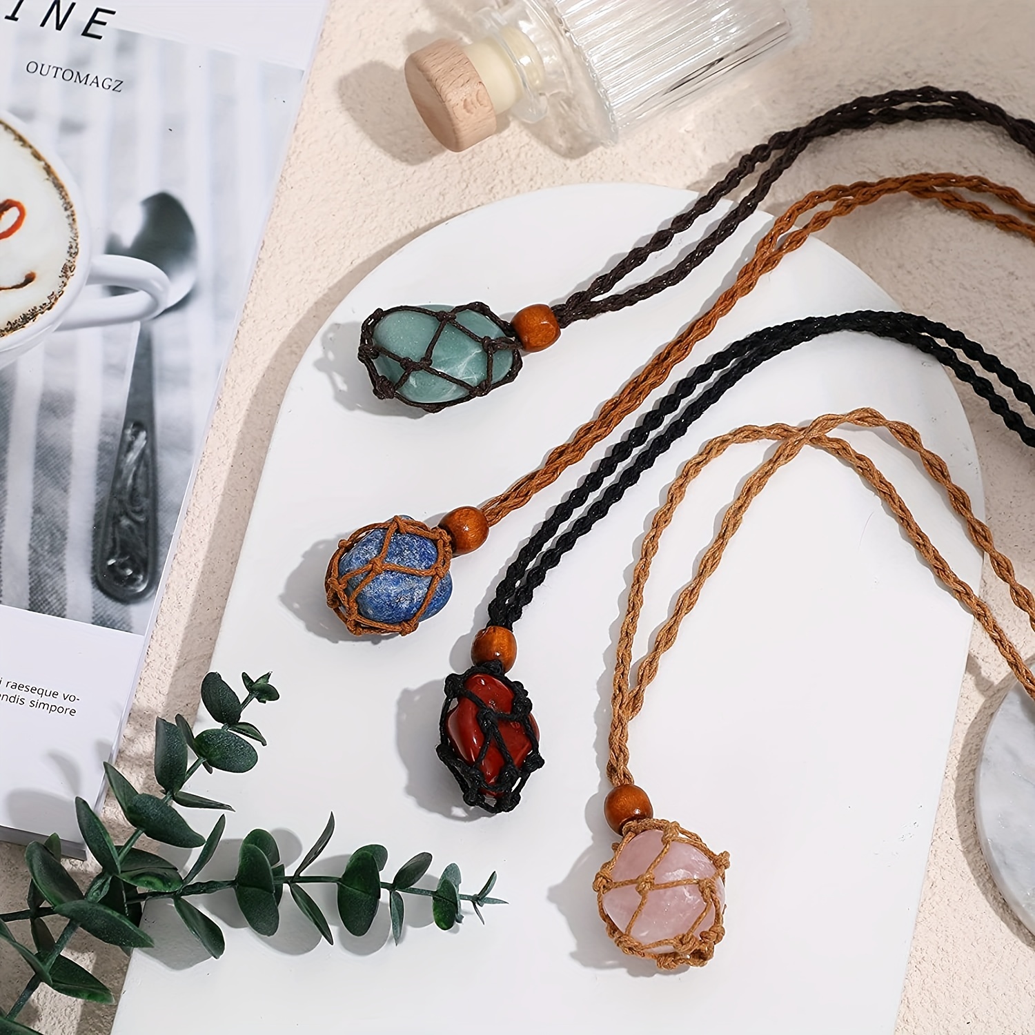 Twinkseal Natural Stone Holder Necklace Faux Crystal Holder Necklace  Adjustable Natural Stone Bamboo Joint Cage Holder Pendant Necklace Women  Men Jewelry Gift 