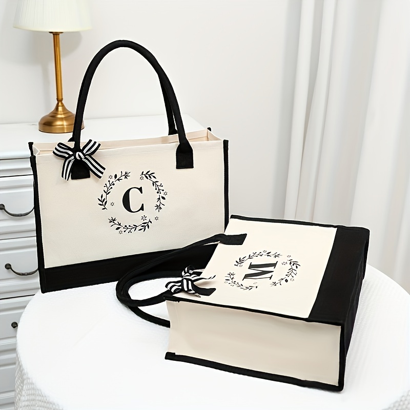 Flower Letter Print Tote Bag, Fashion Canvas Shoulder Bag, Large Capacity Gift  Bag Set - Temu
