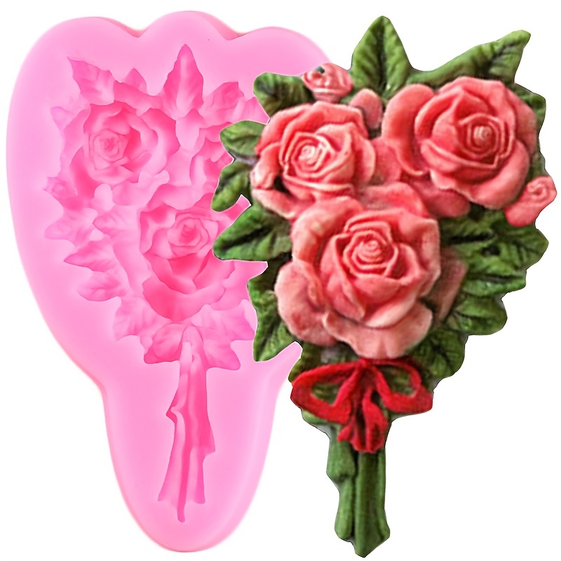 Rose Flowers And Leaves Fondant Candy Silicone Molds - Temu