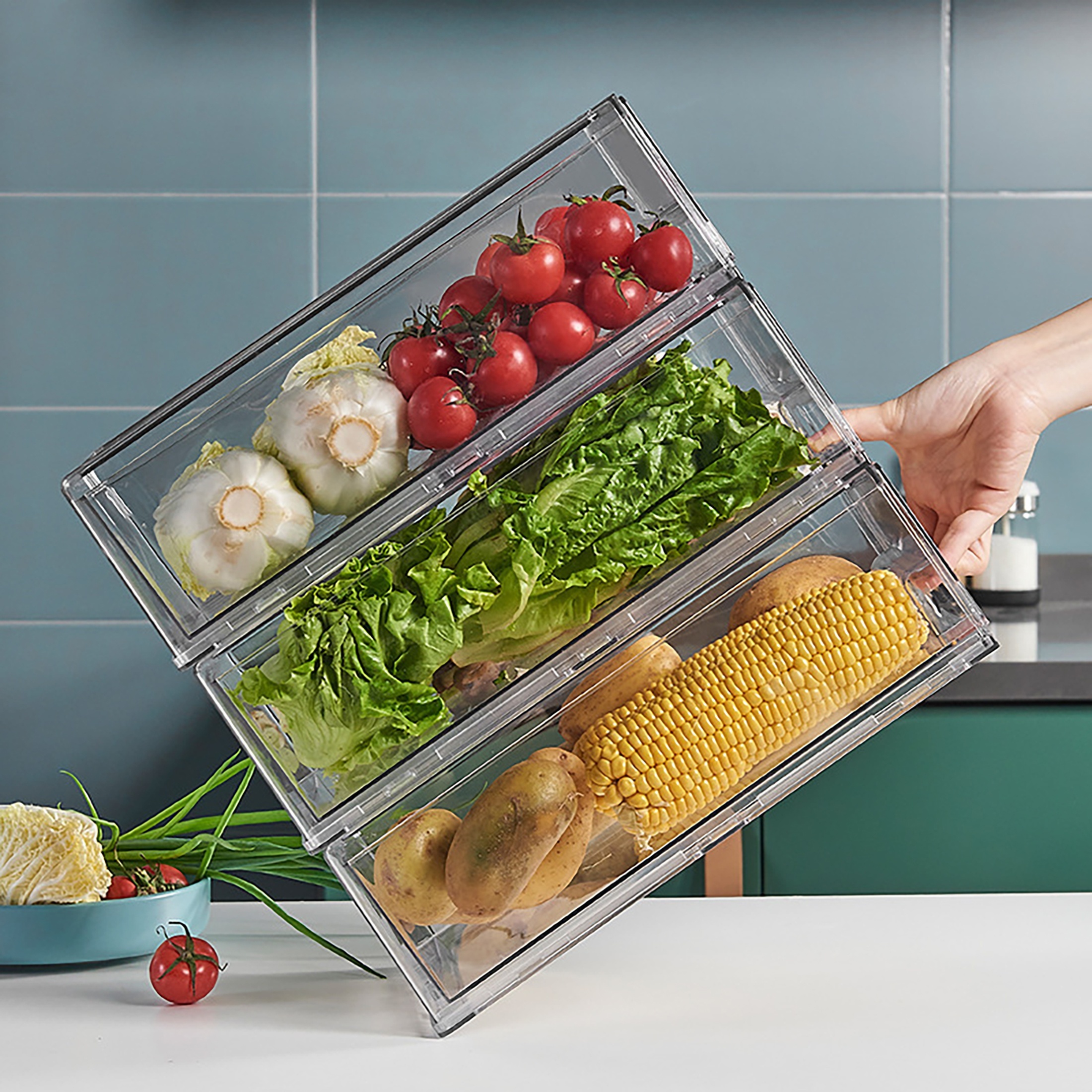 Carastek Organizer Frigorifero, Set di 4 Contenitori Impilabili per Frigo, Contenitori  Frigorifero Salvaspazio di con Maniglie, Impilabile Organizer Frigorifero  per Cucina, Frigorifero, Armadio : : Casa e cucina